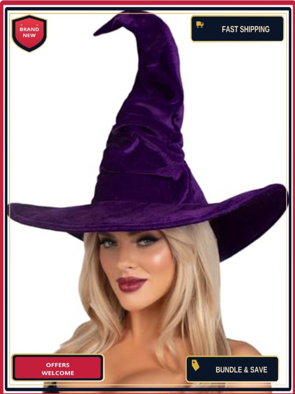Velvet Ruched Witch Hat Bendable Brim Halloween Costume Accessory